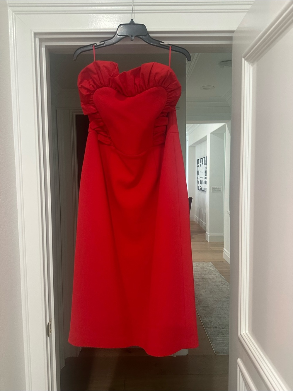 Rebecca Vallance Red Strapless Heart Bodice Ruffle Cocktail Dress